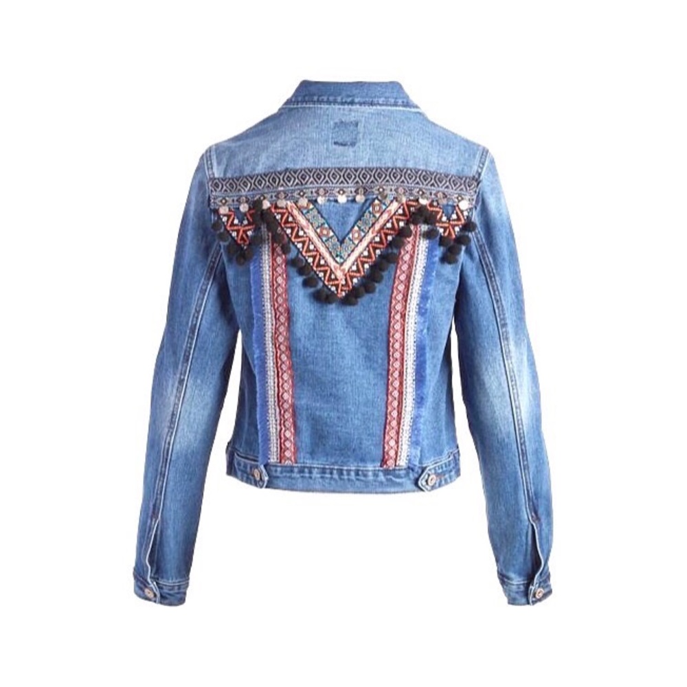 Boom Boom Jeans boho embroidery jean jacket.